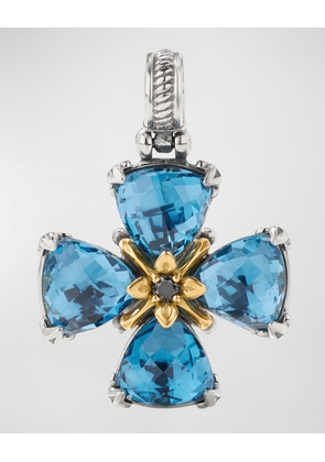 18k Gold Blue Spinel Pendent with Black Diamond