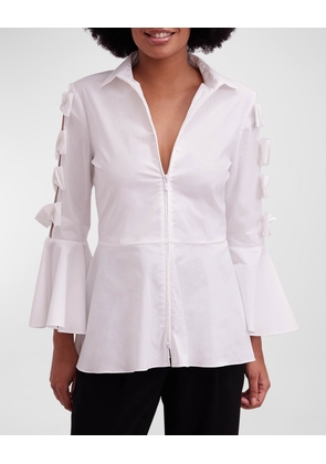 Peintre Zip-Front Cutout Peplum Poplin Shirt