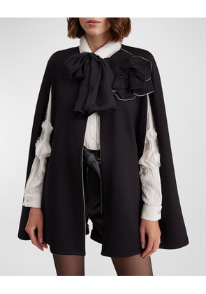 Manolo Contrast-Trim Flower-Embellished Cape