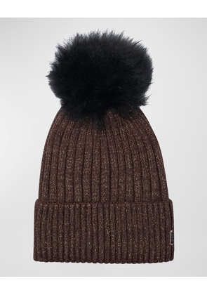 Metallic Wool-Blend Knit Toscana Lamb Pom Beanie