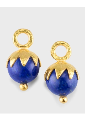 19K Round 10mm Lapis Earring Pendants with Eggplant Cap and Gold Dots