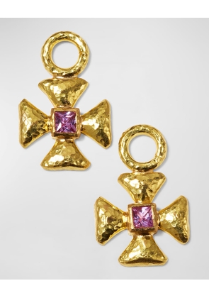 19k Pink Sapphire Maltese Cross Earring Charms