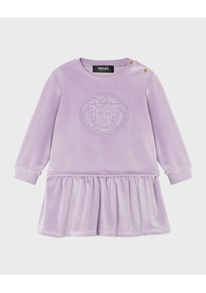 Girl's Drop Waist Velour Dress W/ Medusa Graphic, Size 9M-3