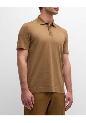 Men's Solid Cotton Silk Short-Sleeve Polo Shirt