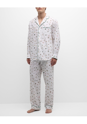 Men's Cotton Camp-Print Long Pajama Set