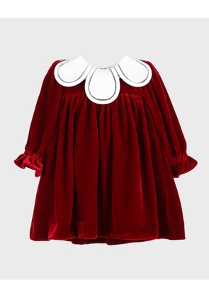 Girl's Petal Collar Velvet Dress, Size 12M-3