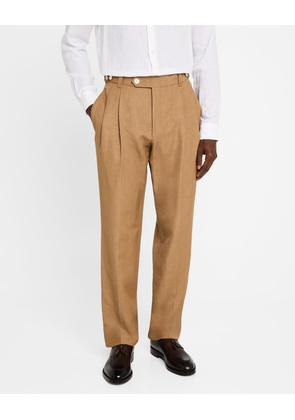 Men's Wool and Linen Relaxed-Fit Pleated Trousers