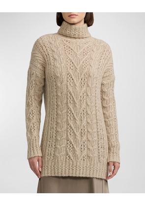 Cable-Knit Mouliné Cashmere Turtleneck