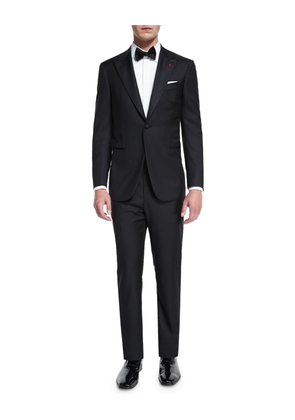 Satin Peak-Lapel One-Button Wool Tuxedo, Black