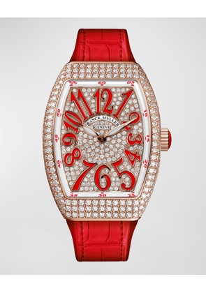 18K Rose Gold Diamond Lady Vanguard Watch with Red Alligator Strap