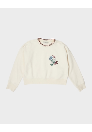 Girl's Cropped Embroidered Floral Sweatshirt, Size 12