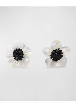 Mother-of-Pearl Flower Earrings with Black Spinel