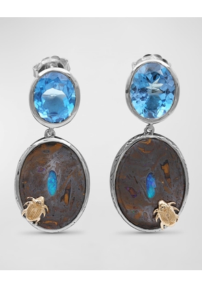 London Blue Topaz and Yowah Opal Drop Earrings