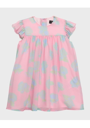 Girl's Rose-Print Silk Dress, Size 12M-3