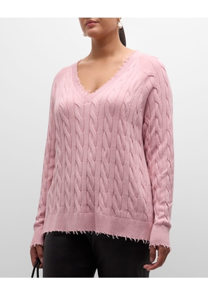 Plus Size Frayed Cable-Knit Sweater