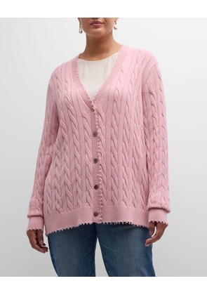 Plus Size Frayed Cable-Knit Cardigan