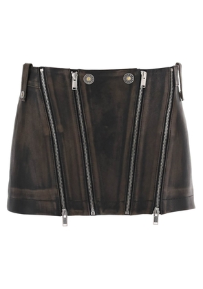 leather biker micro skirt - 6 Brown