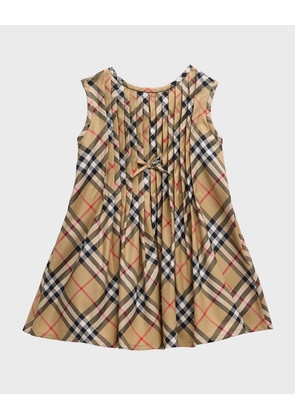 Girl's Hettie Check-Print Pintucked Dress, Size 6M-2