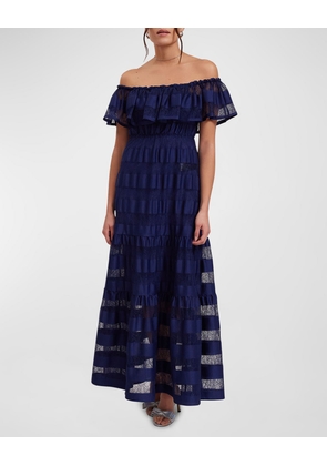 Valeriane Off-Shoulder Striped Lace Maxi Dress