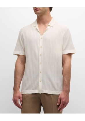 Men's Textured Silk Short-Sleeve Knit Button-Front Shirt