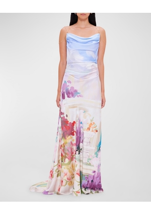 Imogen Draped Floral-Print Gown