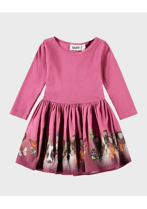 Girl's Candi Ribbed Combo Dress W/ Animal-Print Skirt, Size 6M-2