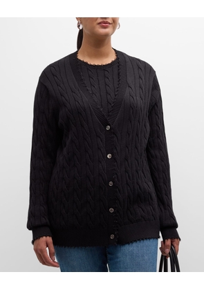 Plus Size Frayed Cable-Knit Cardigan