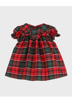 Girl's Plaid-Print Petal Collared Dress, Size 6M-24M