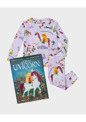 Girl's Uni the Unicorn Printed Pajama Gift Set, Size 12-24M