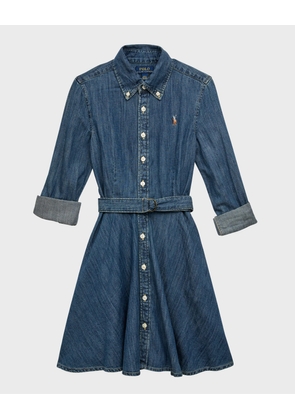 Girl's Denim Belted Shirt Dress, Size 7-14