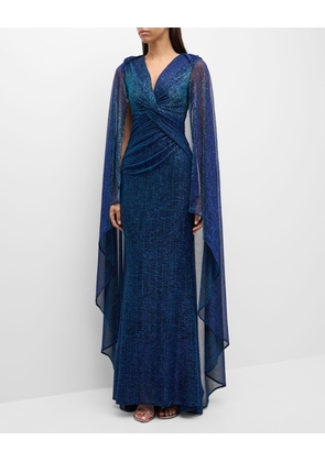 Matrix Metallic Cape Twisted Trumpet Gown