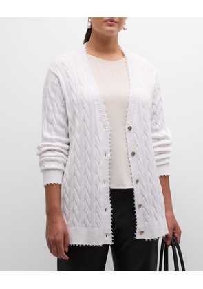 Plus Size Frayed Cable-Knit Cardigan