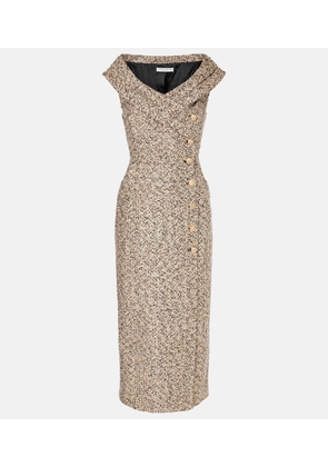 Alessandra Rich Off-shoulder tweed lamé midi dress