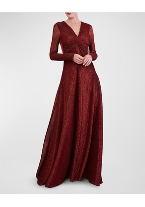 Twisted Metallic Viole Long-Sleeve Gown