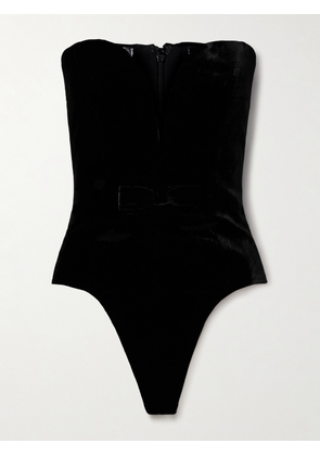 Alessandra Rich - Strapless Bow-embellished Velvet Thong Bodysuit - Black - IT38,IT40,IT42,IT44