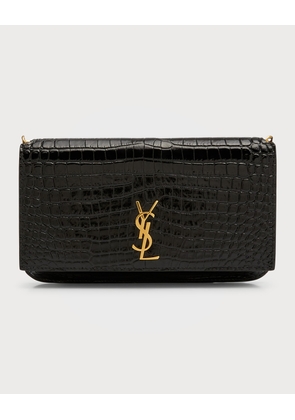 YSL Croc-Embossed Phone Holder Shoulder Bag