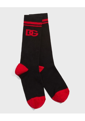 Kid's Interlocking DG Logo Ribbed Socks, Size S-L