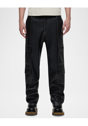 Men's Baggy Faux-Leather Cargo Pants