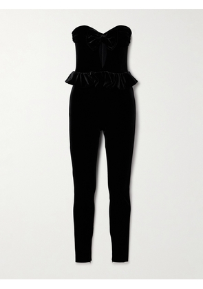 Alessandra Rich - Strapless Bow-detailed Cutout Velvet Jumpsuit - Black - IT36,IT38,IT40,IT42,IT44