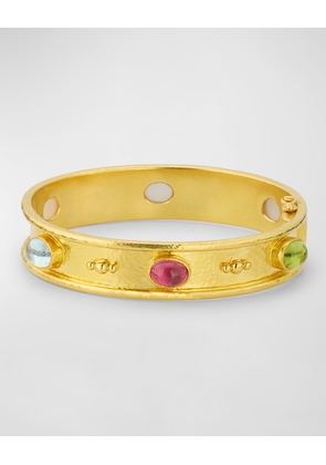 19K Yellow Gold Tutti-Frutti Mixed-Stone Narrow Bangle