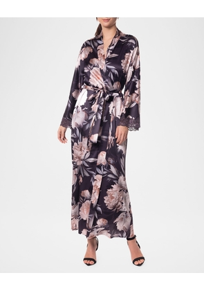 After Dark Floral-Print Charmeuse Robe