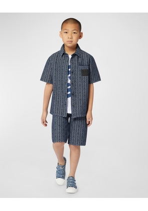 Boy's 4G Emblem Button Down Shirt, Size 6-14