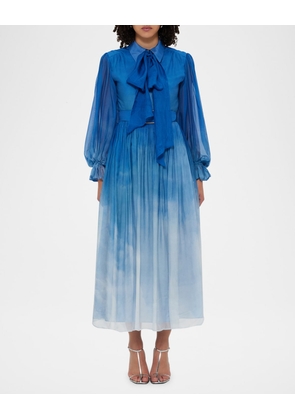 Cassie Pleated Cloud-Print Midi Shirtdress