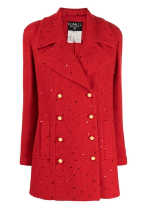 CHANEL Pre-Owned 1993 crystal-embellished double breasted coat - Red