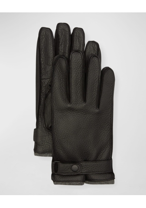 Cashmere-Lined Leather Gloves with Snap