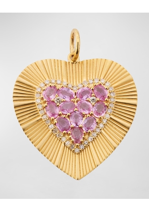 14K Yellow Gold Pink Sapphire and Diamond Fluted Heart Charm