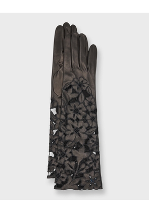 Cut-Out Floral Nappa Leather Gloves