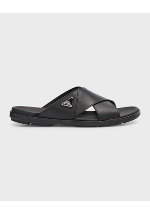 Men's Leather Crisscross Slide Sandals