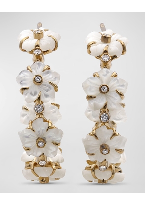 White Mother of Pearl and White Diamond Hoop Earrings in 18K Gold