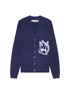 ONE OF THESE DAYS Collegiate Cardigan in Blue. Size L, S, XL/1X.